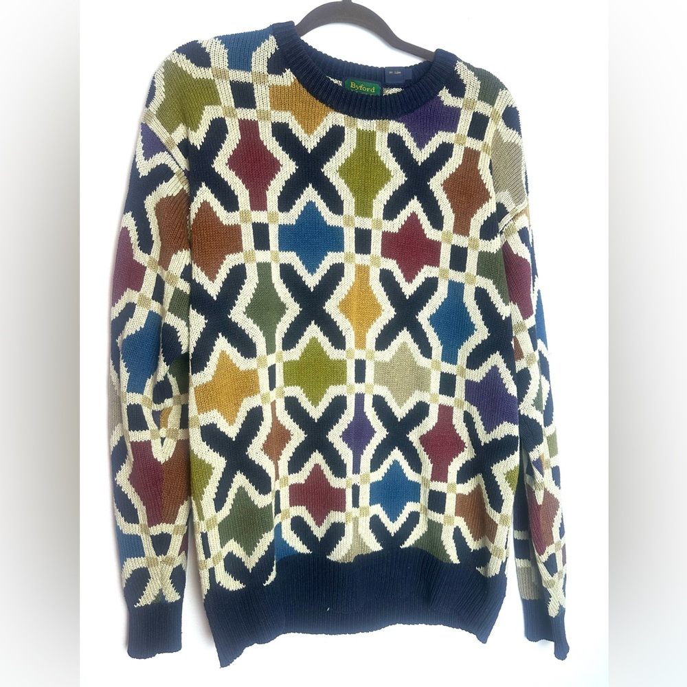 ♦️ Byford Vintage 80s Geometric Design Sweater Silk and Cotton New York …